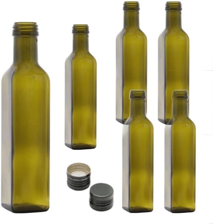 6 Bottiglie Per Olio E Liquore 250 msatore Olio Salvagoccia e Tappo Ermetico - Made In Italy