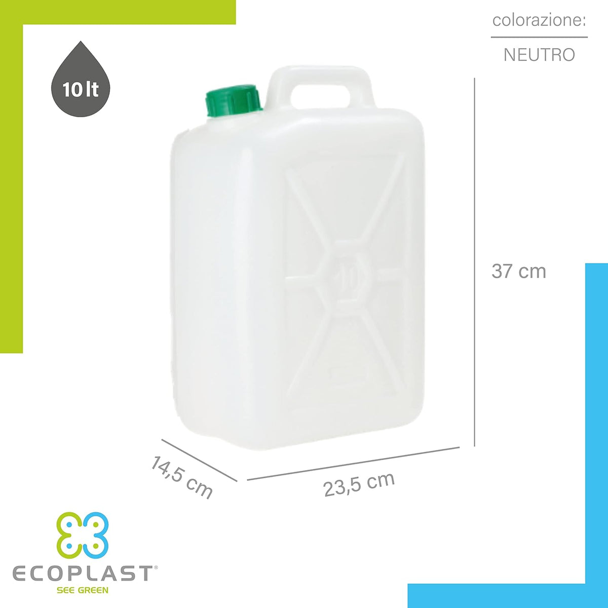 Tanica 10 Litri, Fusto in Plastica, Colore Neutro, Made in Italy (copia)