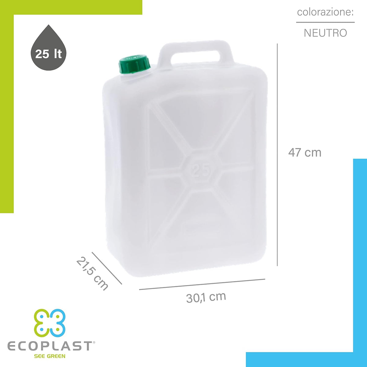 Tanica 25 Litri, Fusto in Plastica, Colore Neutro, Made in Italy