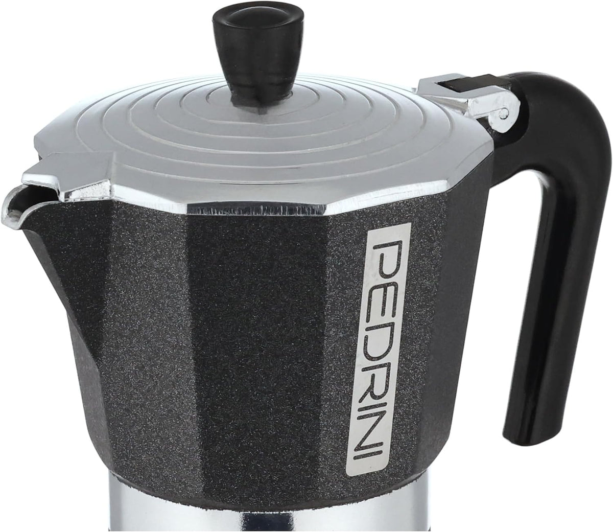 Pedrini Infinity Caffettiera Moka Alluminio - Stile italiano varie tazze con valvola di sicurezza - NERA