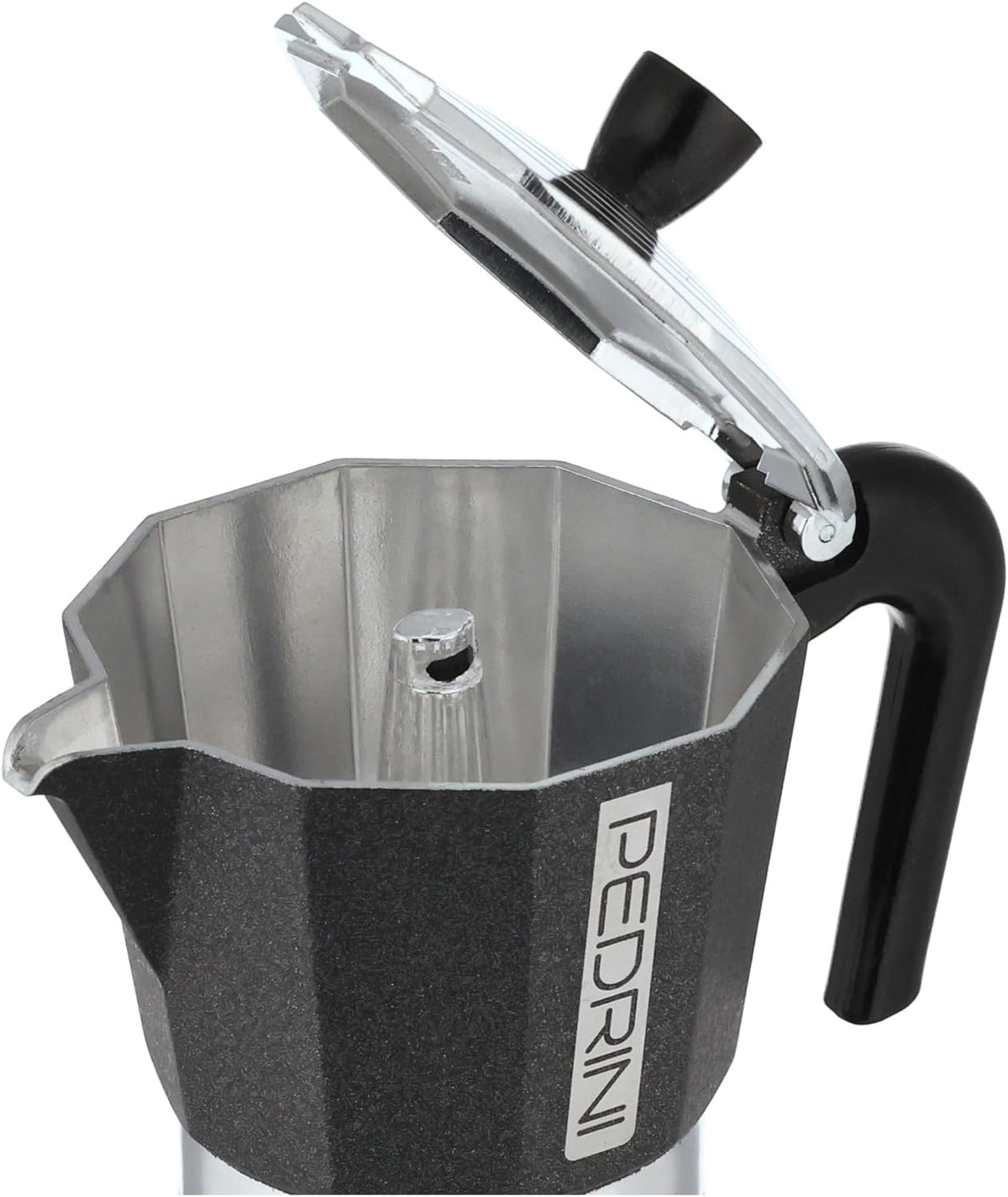 Pedrini Infinity Caffettiera Moka Alluminio - Stile italiano varie tazze con valvola di sicurezza - NERA