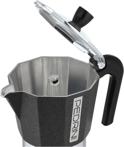 Pedrini Infinity Caffettiera Moka Alluminio - Stile italiano varie tazze con valvola di sicurezza - NERA